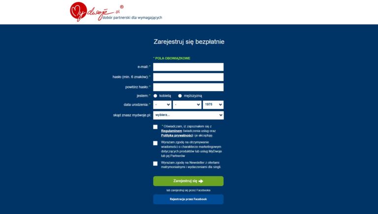 Rejestracja nowego konta na MyDwoje