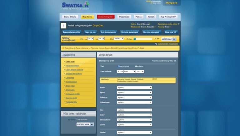 Rejestracja nowego profilu na stronie Swatka 2