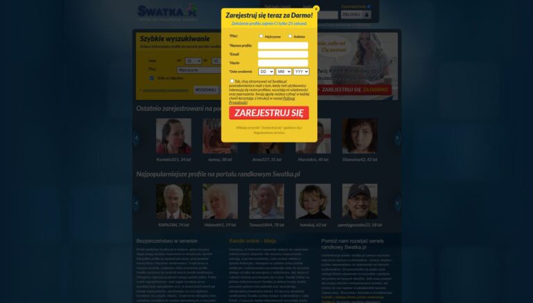 Rejestracja nowego profilu na stronie Swatka